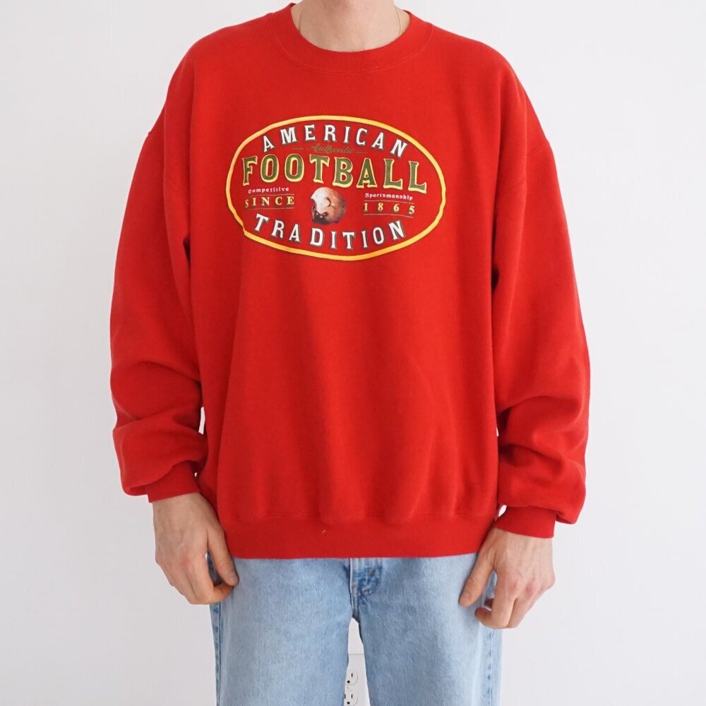 Vintage 90s' Jerzees Red Football Spellout Sports Cotton Blend Sweatshirt XL